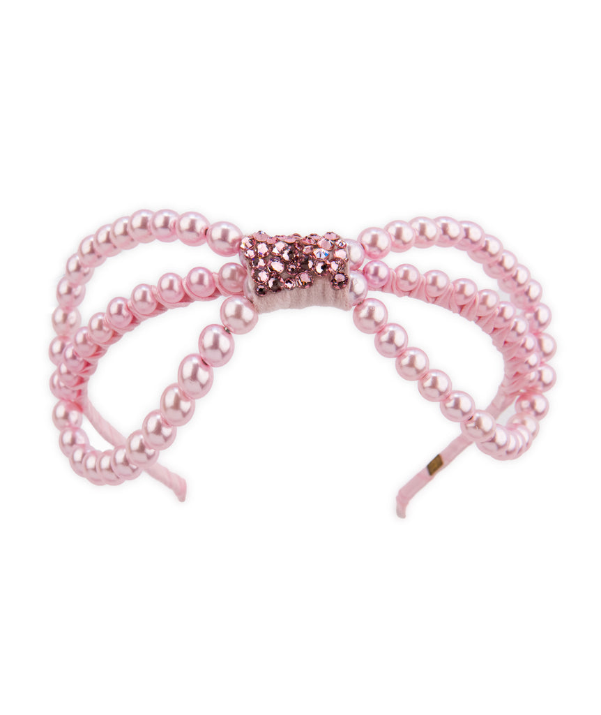 Bari Lynn Thin Headband Large Pearl Bow Accessories Bari Lynn Pink One Size Fits Most (Y/7-Y/14) 