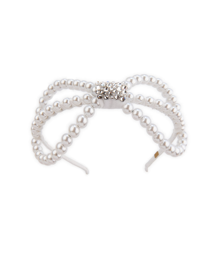 Bari Lynn Thin Headband Large Pearl Bow Accessories Bari Lynn White One Size Fits Most (Y/7-Y/14) 