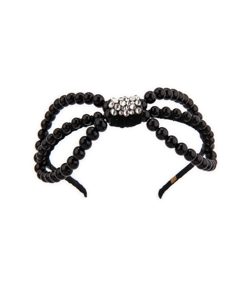 Bari Lynn Thin Headband Large Pearl Bow Accessories Bari Lynn Black One Size Fits Most (Y/7-Y/14) 