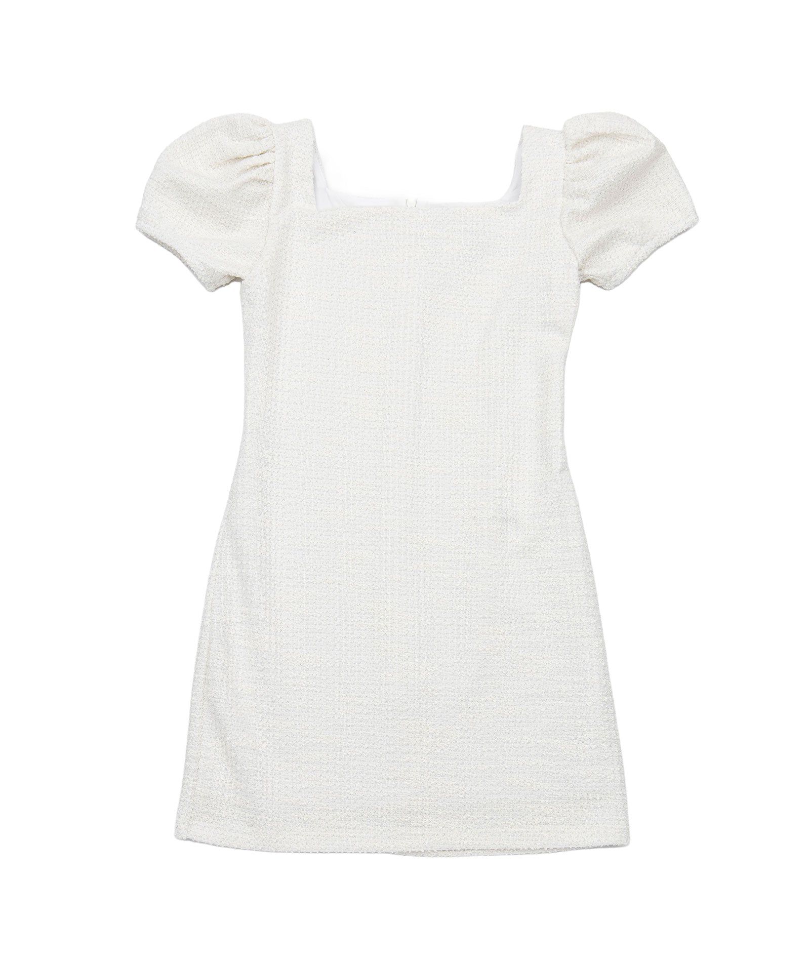 By Debra Girls Juliet Square Neck Puff Sleeve Dress Ivory Boucle