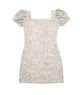 By Debra Girls Juliet Square Neck Puff Sleeve Dress Ivory/Blue Boucle