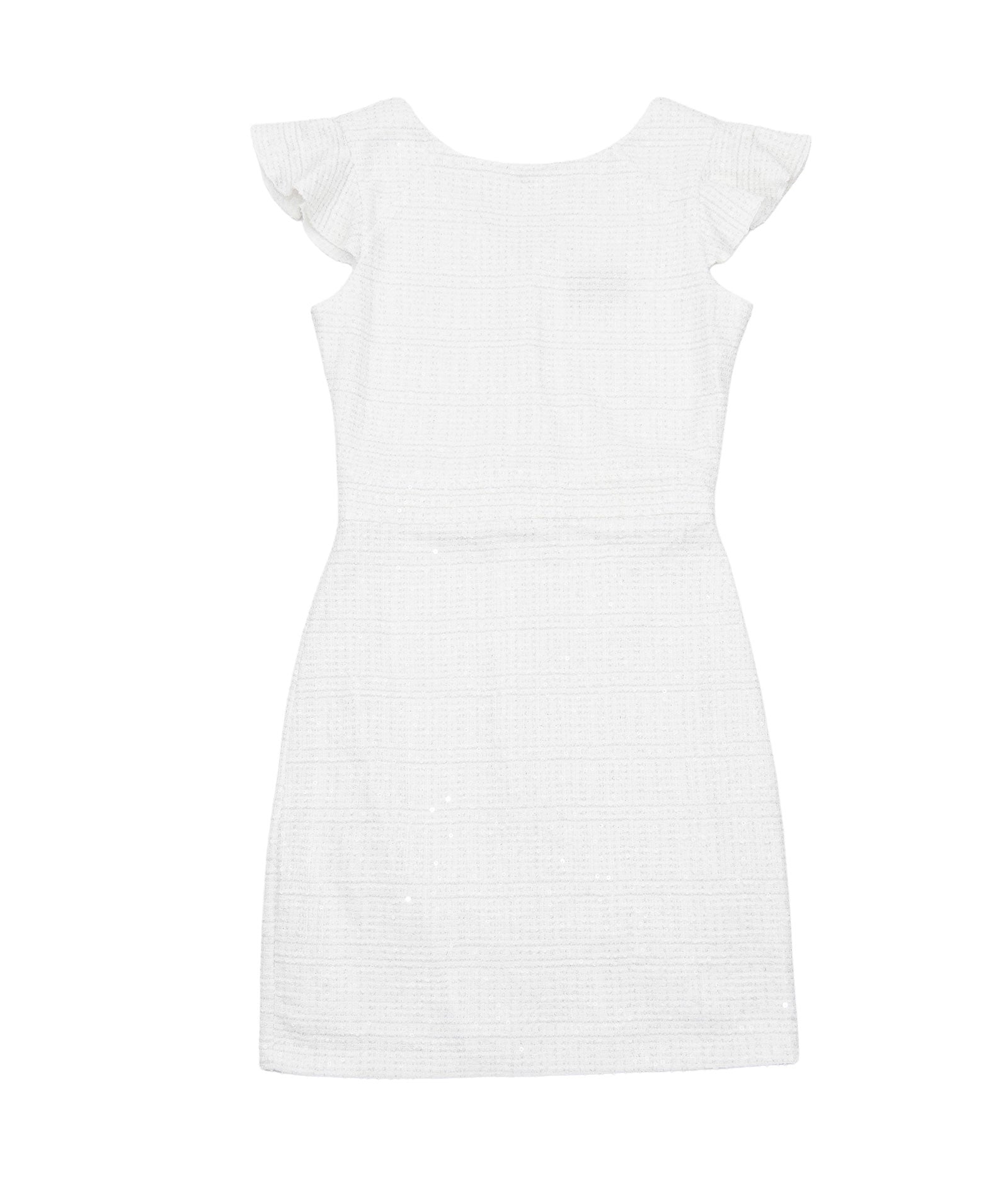 By Debra Girls Milly Flutter Sleeve Sheath Dress Ivory Sequin Boucle