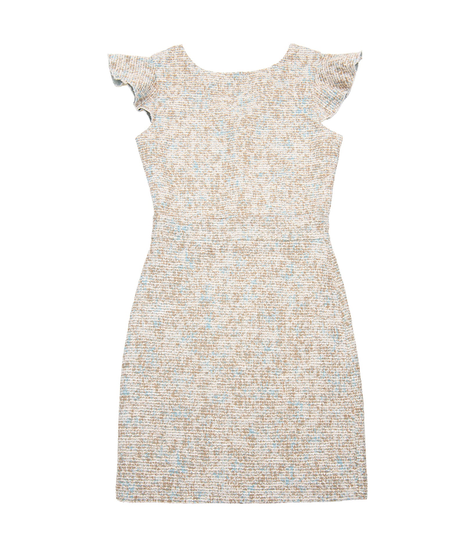 By Debra Girls Milly Flutter Sleeve Sheath Dress Ivory/Blue Boucle