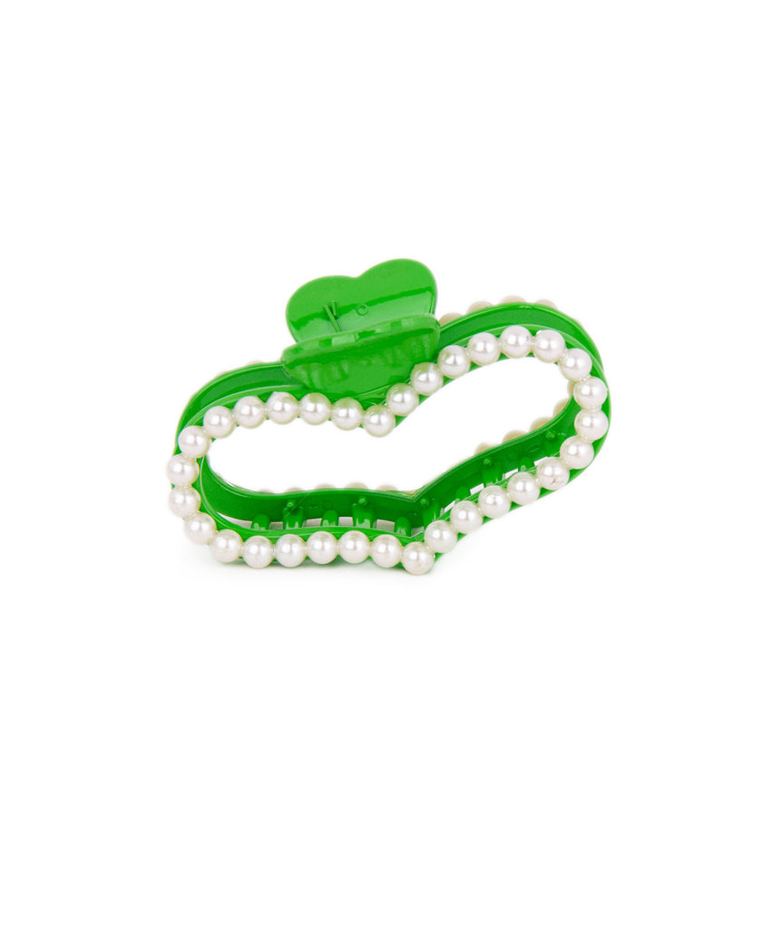 Pearl Heart Claw Hair Clips Accessories Frankie's Exclusives Green  
