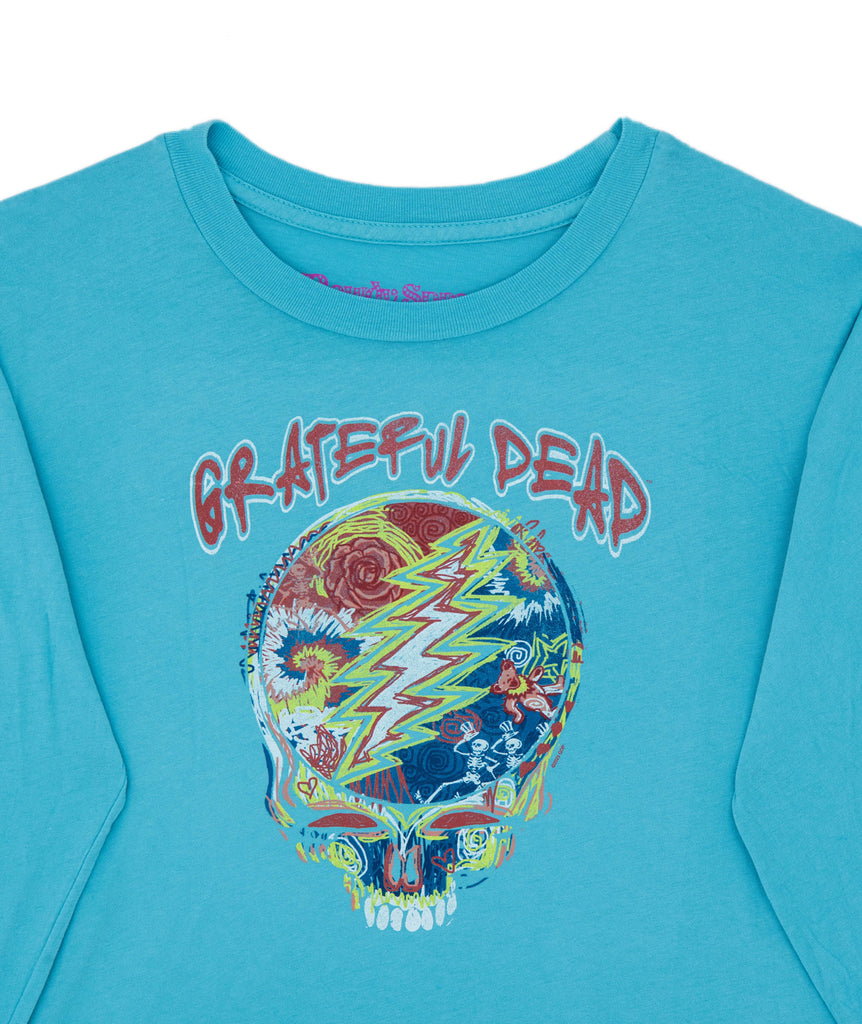 Rowdy Sprout Girls Grateful Dead Crop Long Sleeve Tee Girls Casual Tops Rowdy Sprout   