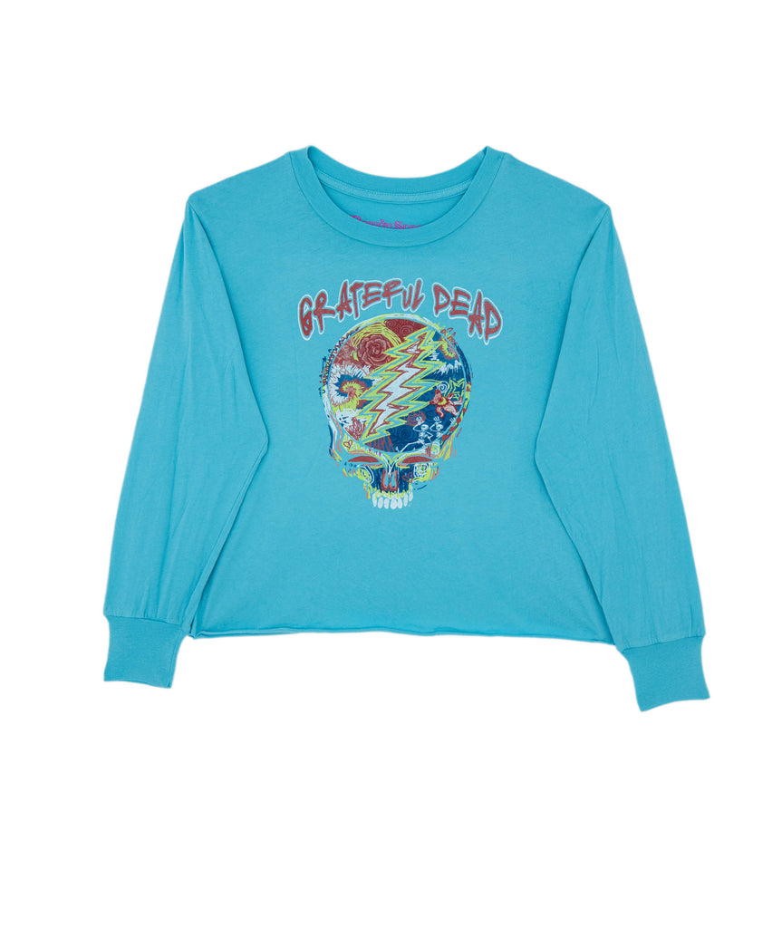 Rowdy Sprout Girls Grateful Dead Crop Long Sleeve Tee Girls Casual Tops Rowdy Sprout   