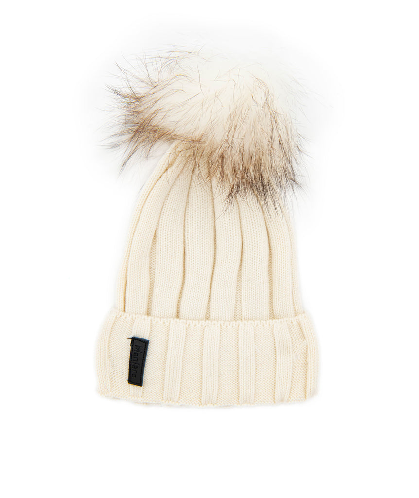 Maniere White Ribbed Merino Wool Hat With White Pom Distressed/seasonal accessories Maniere   