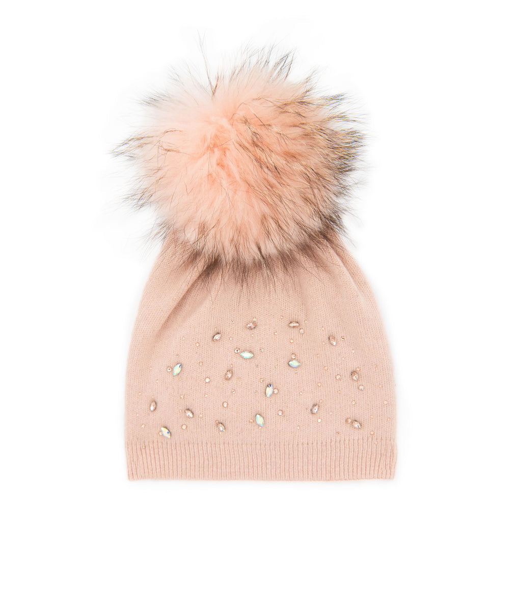 Maniere Mauve Wool Hat With Rhinestones and Mauve Pom | Frankie's on ...