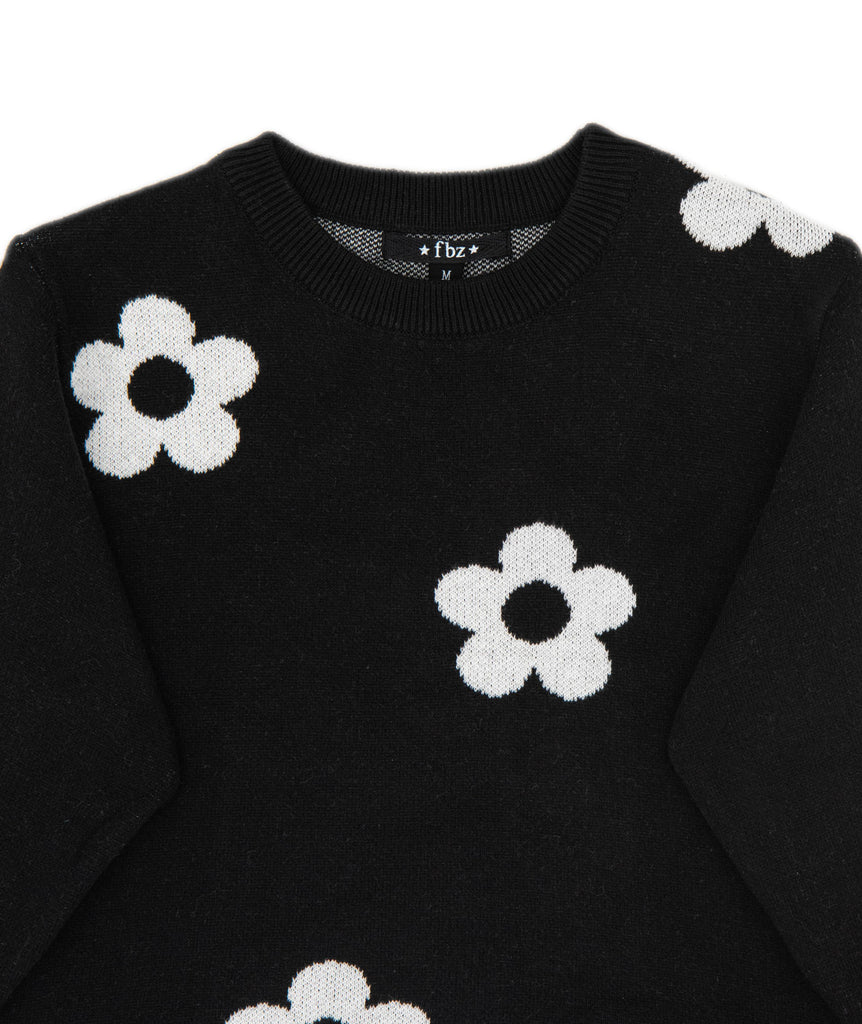 FBZ Girls Black Big Daisy Sweater Girls Casual Tops FBZ Flowers By Zoe   