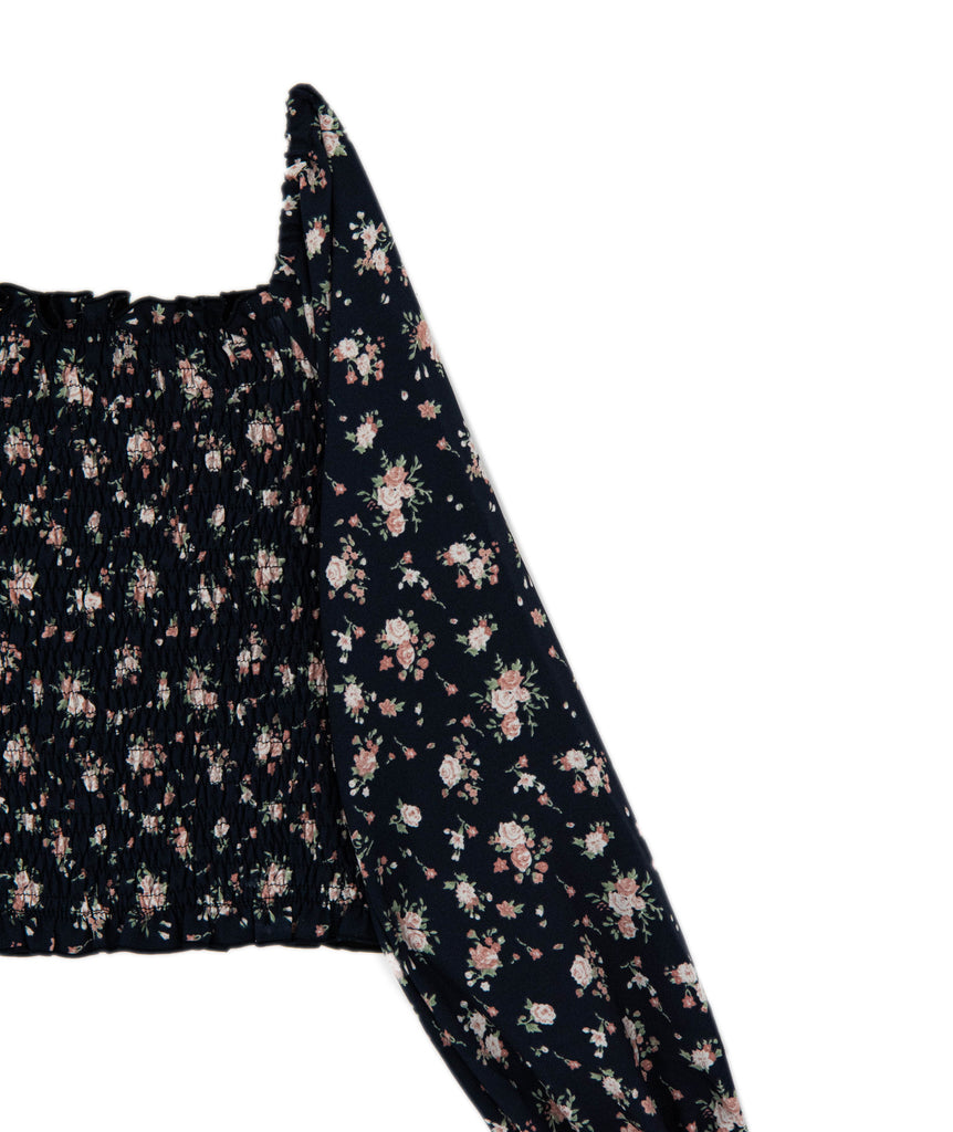 FBZ Girls Navy Pink Floral Chiffon Smock Top Girls Special Tops FBZ Flowers By Zoe   