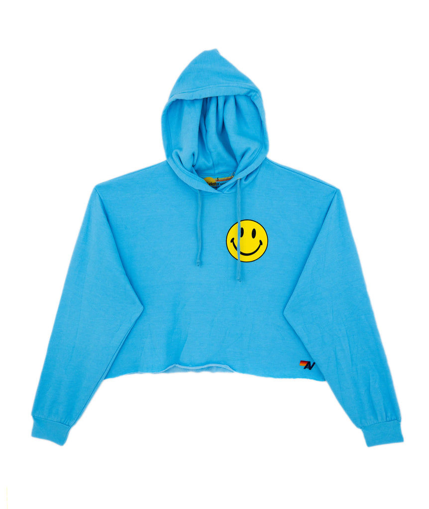 Aviator Nation Women Smiley 2 Relaxed Cropped Pullover Hoodie Sky Sale 2023 Aviator Nation   