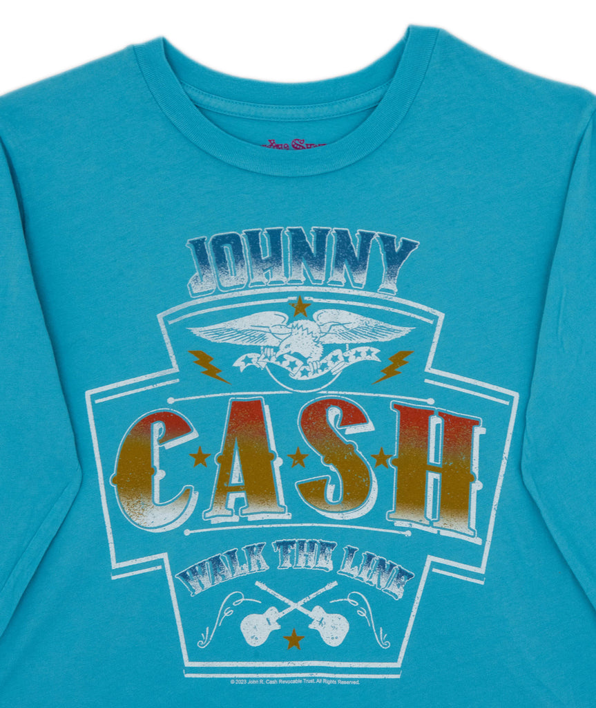 Rowdy Sprout Girls Johnny Cash Crop Long Sleeve Tee Girls Casual Tops Rowdy Sprout   