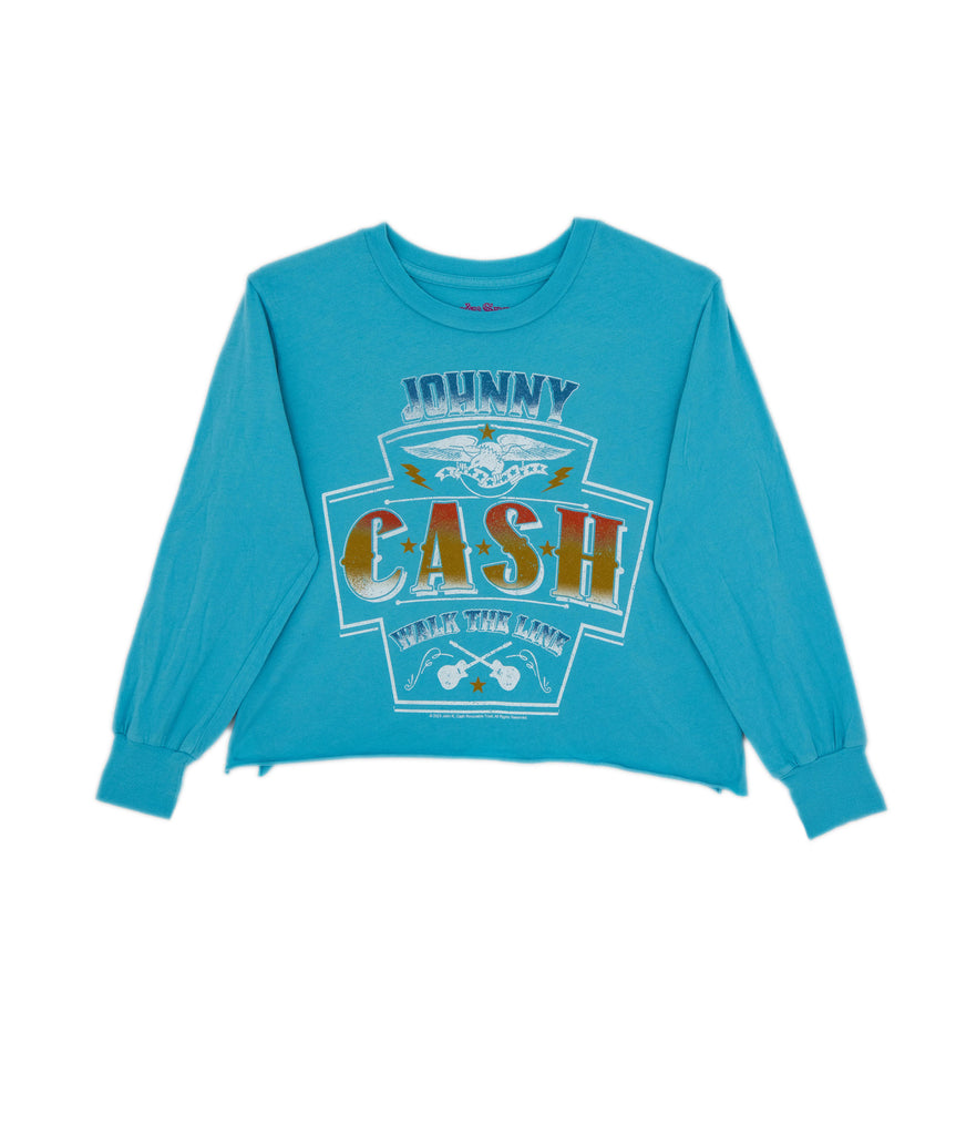 Rowdy Sprout Girls Johnny Cash Crop Long Sleeve Tee Girls Casual Tops Rowdy Sprout   