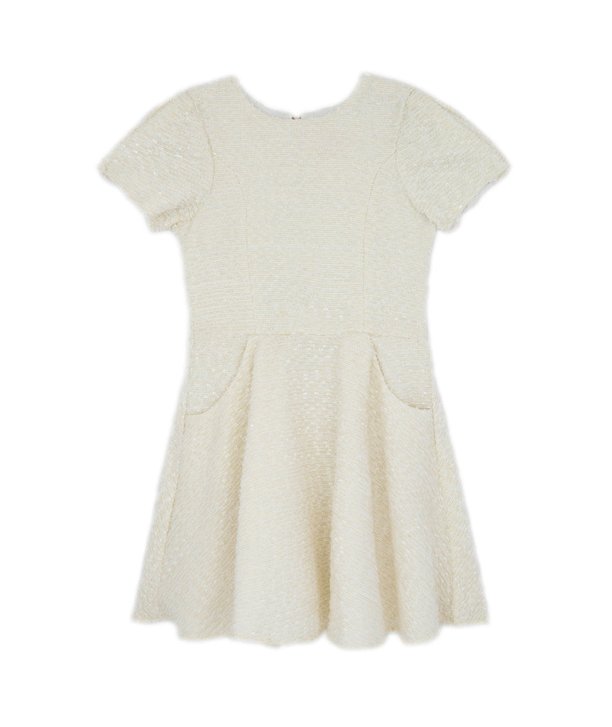 Zoe Ltd. Girls Leah Ivory Tweed Pocket Dress Girls Special Dresses Zoe Ltd.   
