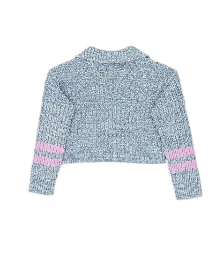 Design History Girls Blue Jean Combo Stripe Sweater Girls Casual Tops Design History Girls   