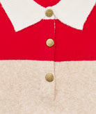 8apart Women Cooper Striped Polo Sweater Taupe/Red Womens Casual Tops 8apart