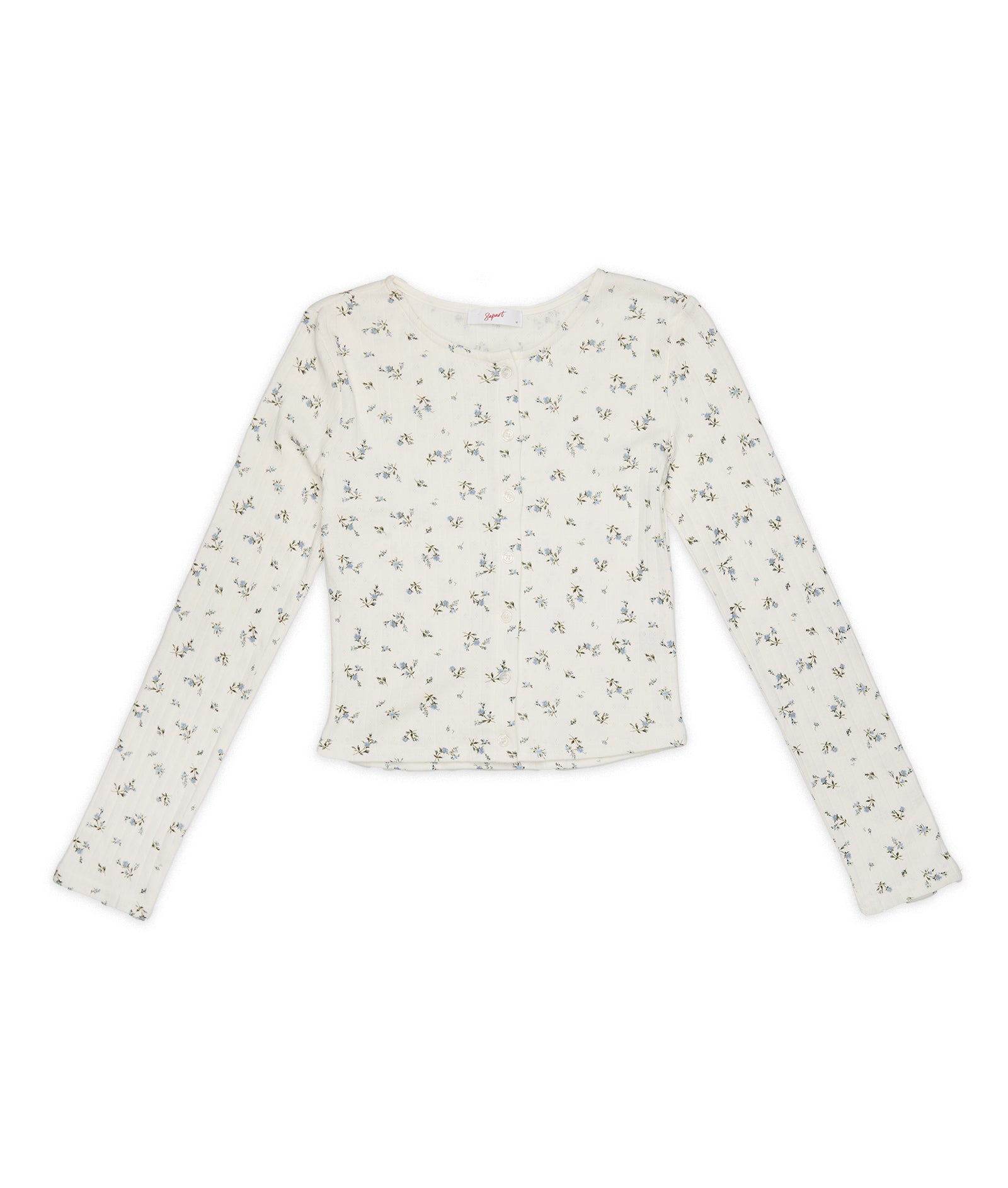 8apart Women Hayes Blue Floral Pointelle Button Down Cardigan