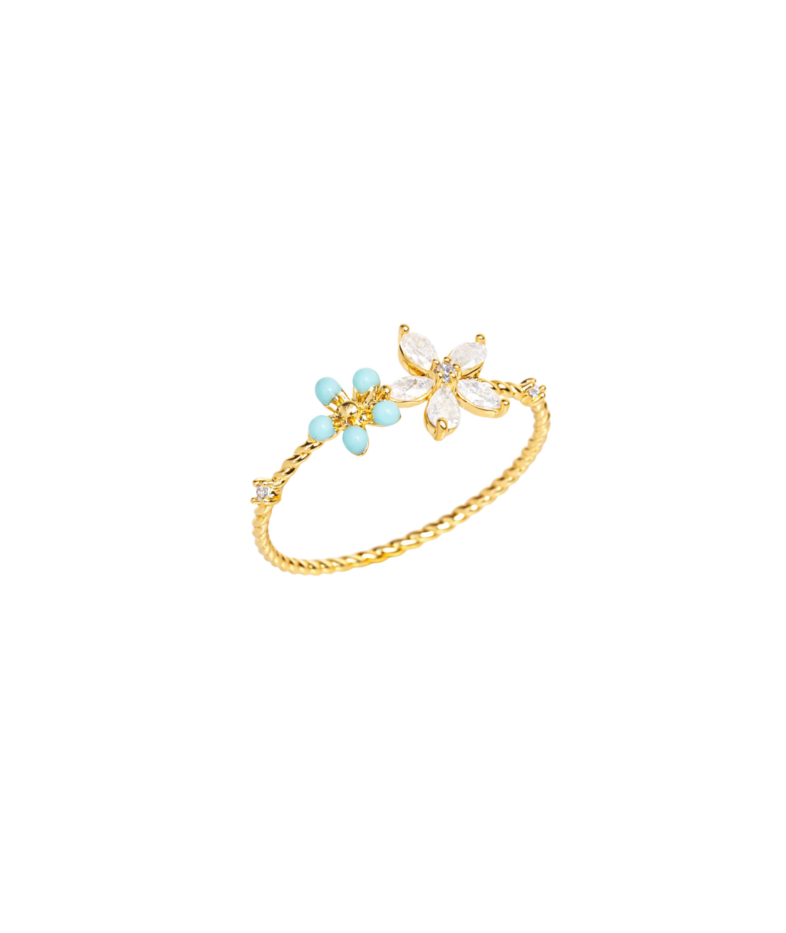 TAI White and Turquoise Flower Ring