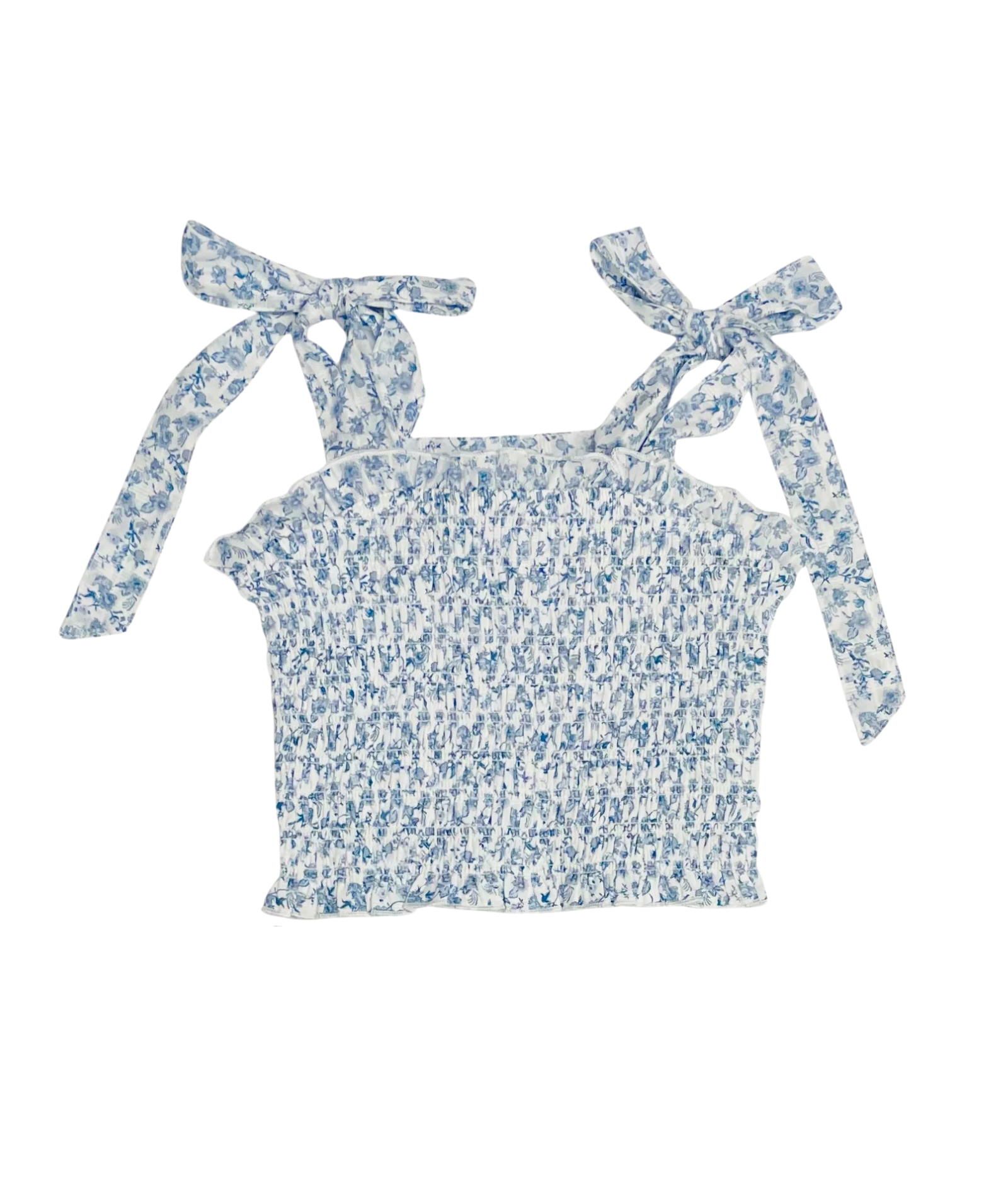 Katie J NYC Girls Blue Mini Toile Sunny Tie Top