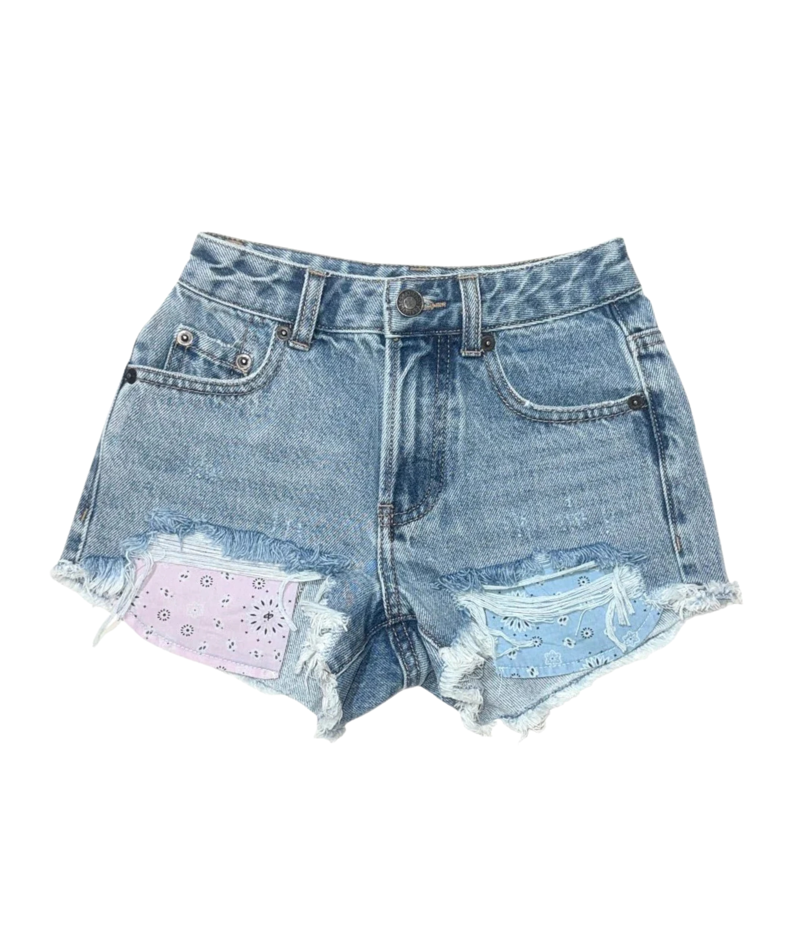 Katie J NYC Girls Malibu Pastel Bandana Pocket Jean Shorts Girls Denim Katie J NYC Denim Y/S (7/8)