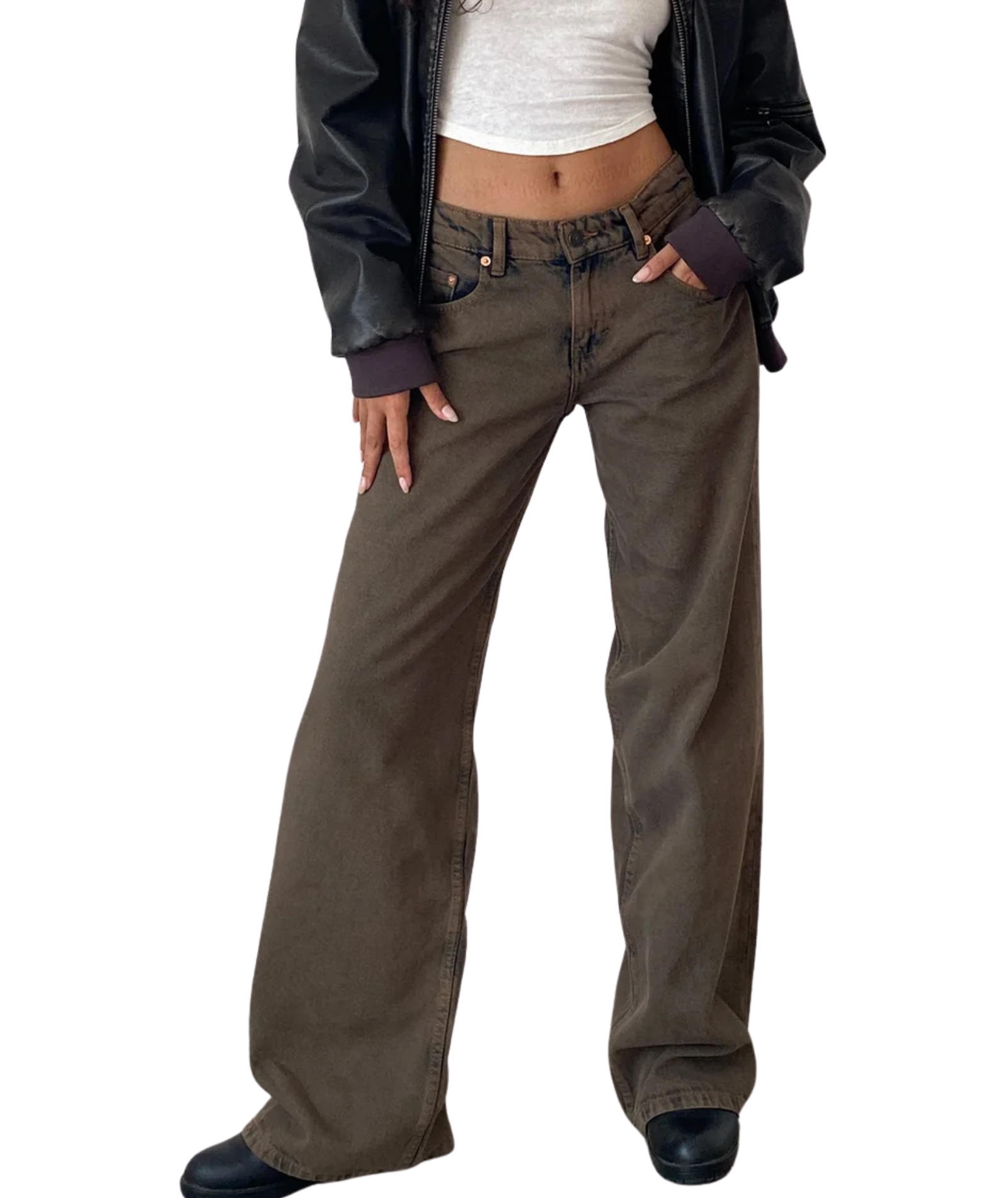 Motel Rocks Women Roomy Extra Wide Low Rise Jeans Dark Sand Womens Denim Motel Rocks