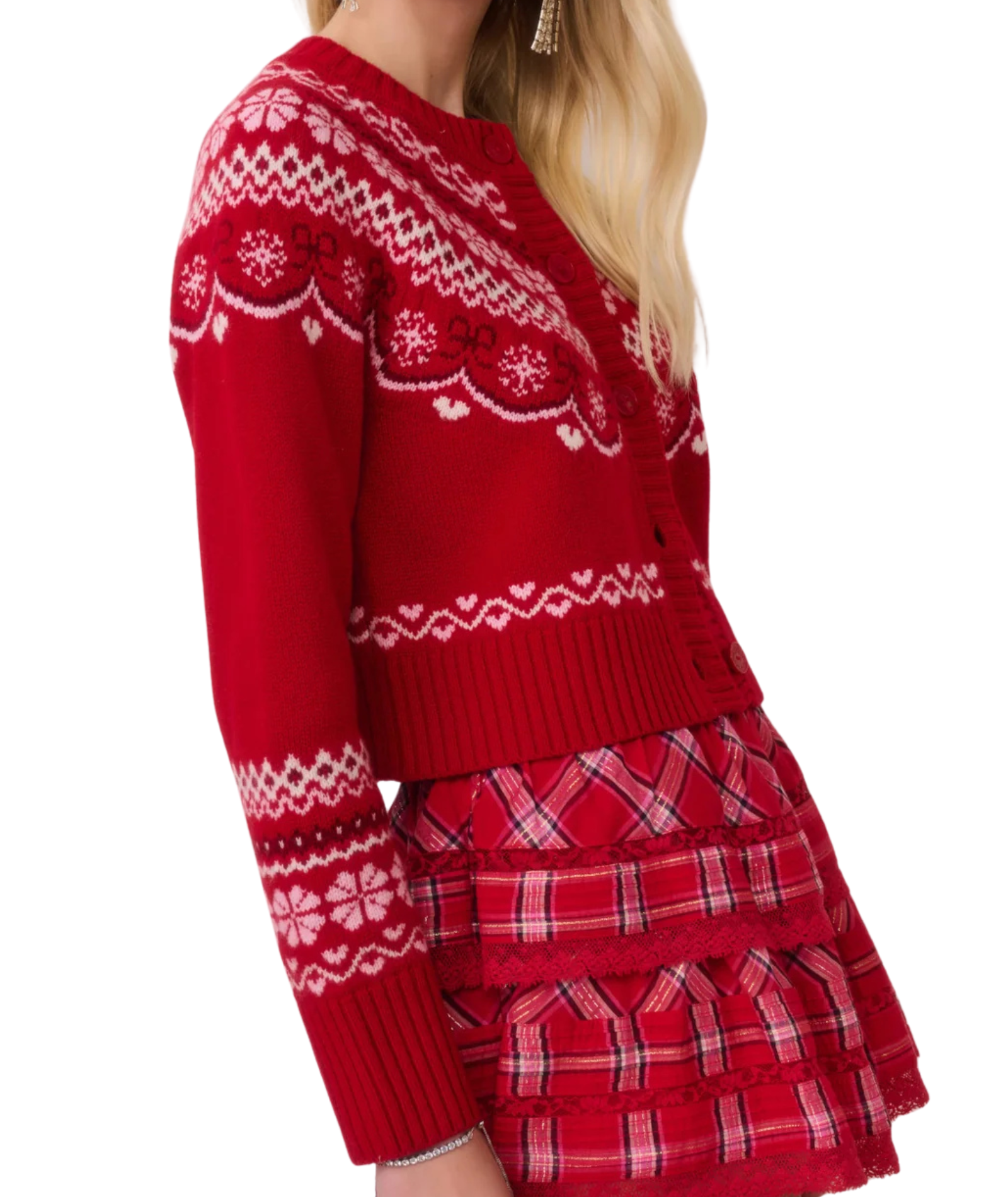 Love Shack Fancy Women Shantae Cardigan Red Velvet Truffle Womens Casual Tops Love Shack Fancy