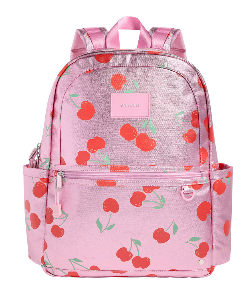 State Bags Kane Kids Double Pocket Backpack Pink Cherries Accessories State bags   