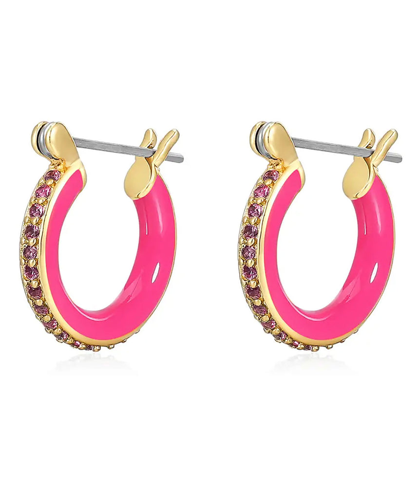 Luv AJ Pave Amalfi Enamel Huggies Jewelry - Trend Luv AJ Pink  