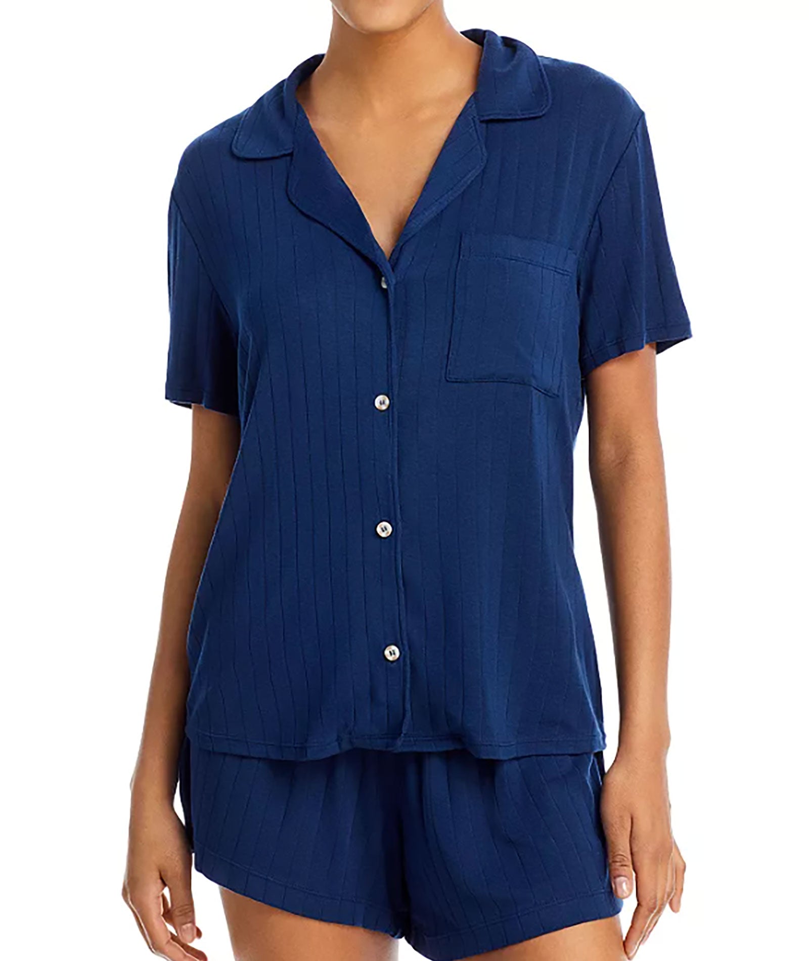 Eberjey Women Gisele Rib Relaxed Short PJ Set Navy Accessories Eberjey Navy Juniors/Women XS