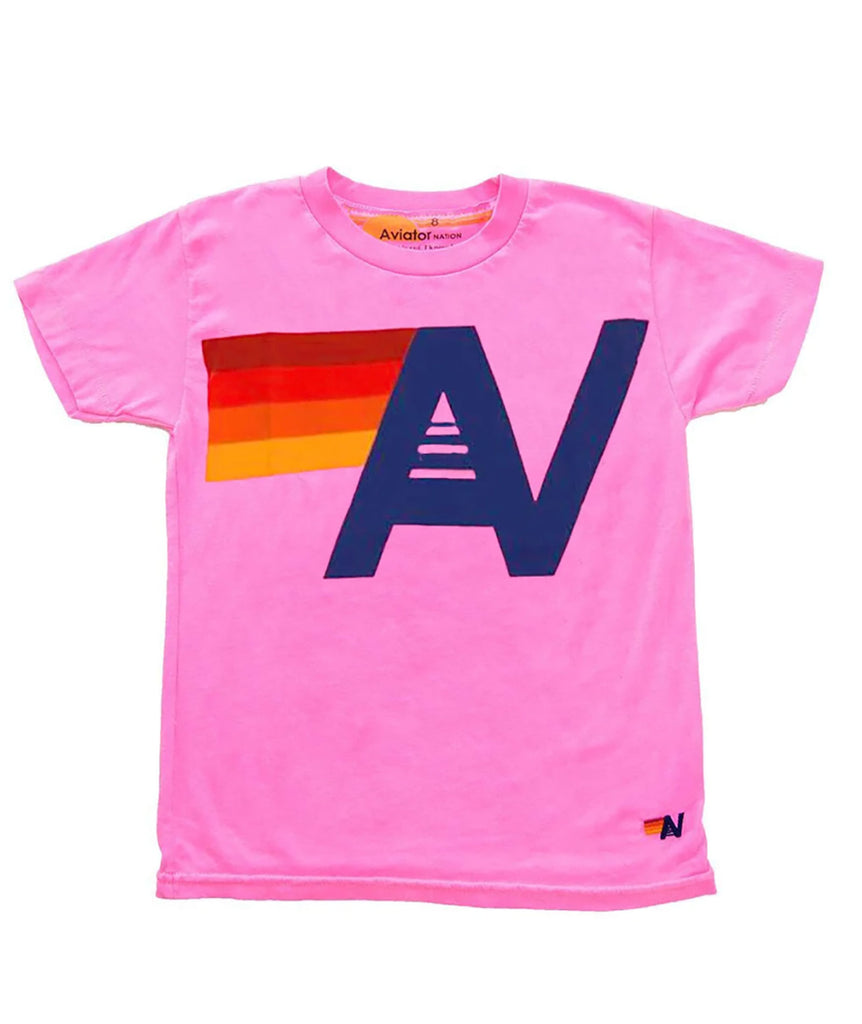 Aviator Nation Kids Logo Tee Girls Casual Tops Aviator Nation Neon Pink Y/4 