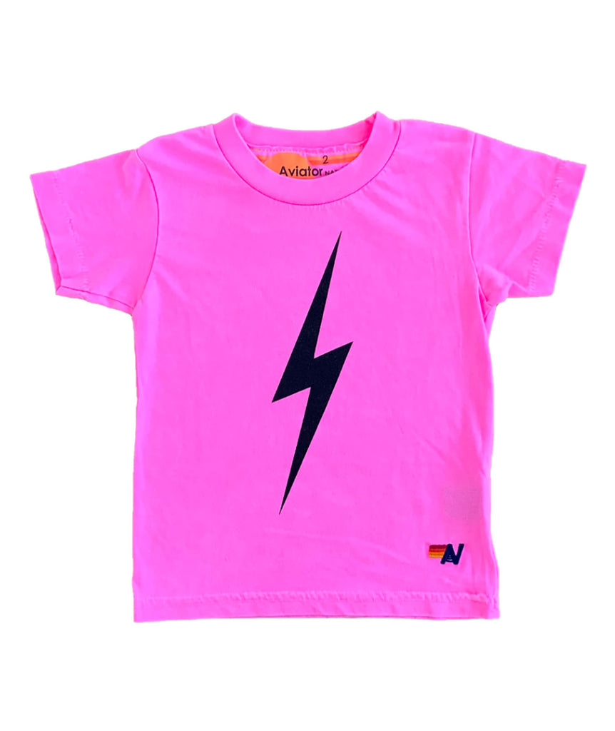 Aviator Nation Kids Bolt Tee Girls Casual Tops Aviator Nation Neon Pink Y/4 