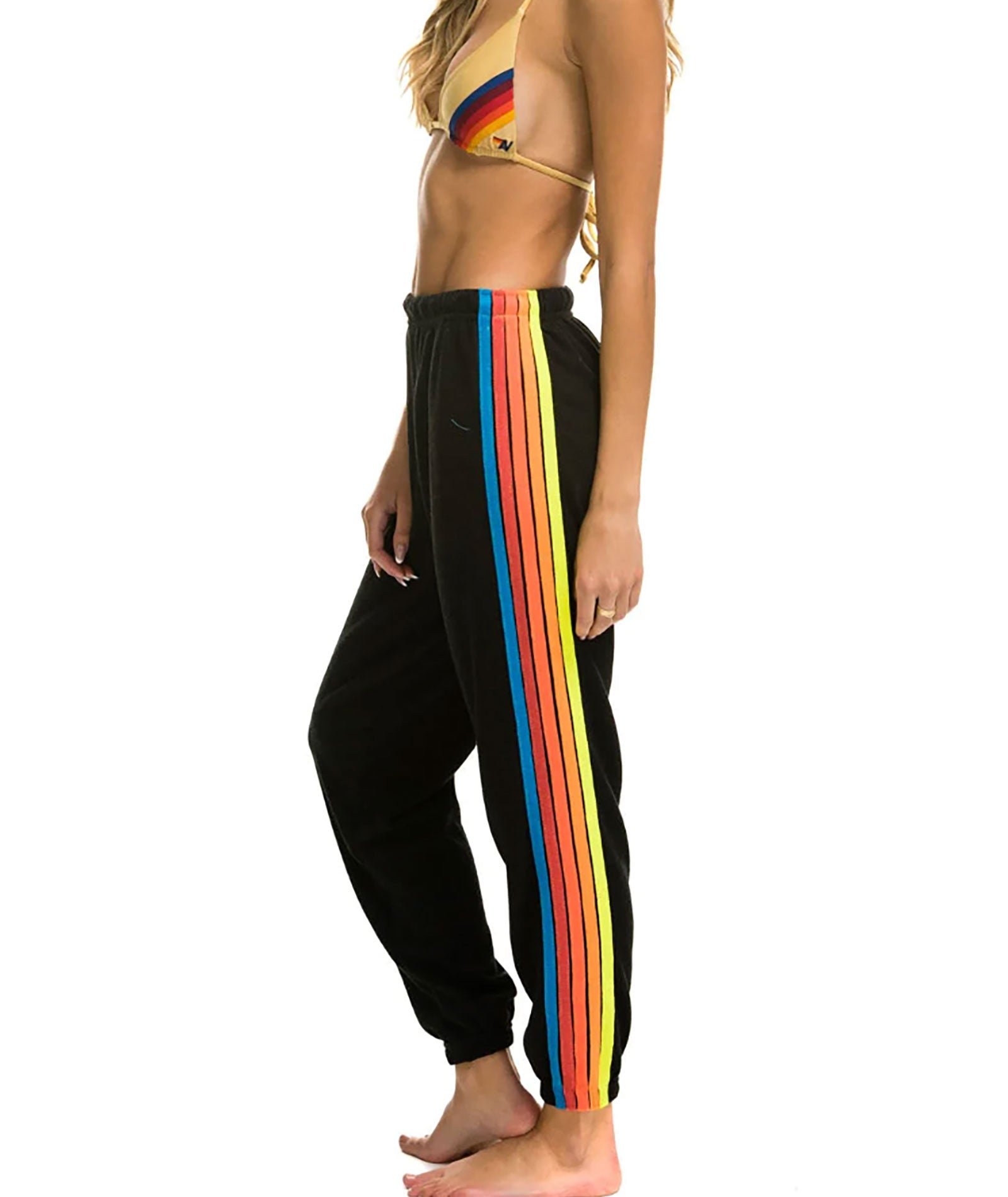 Aviator Nation Women 5 Stripe Sweatpants Neon Rainbow