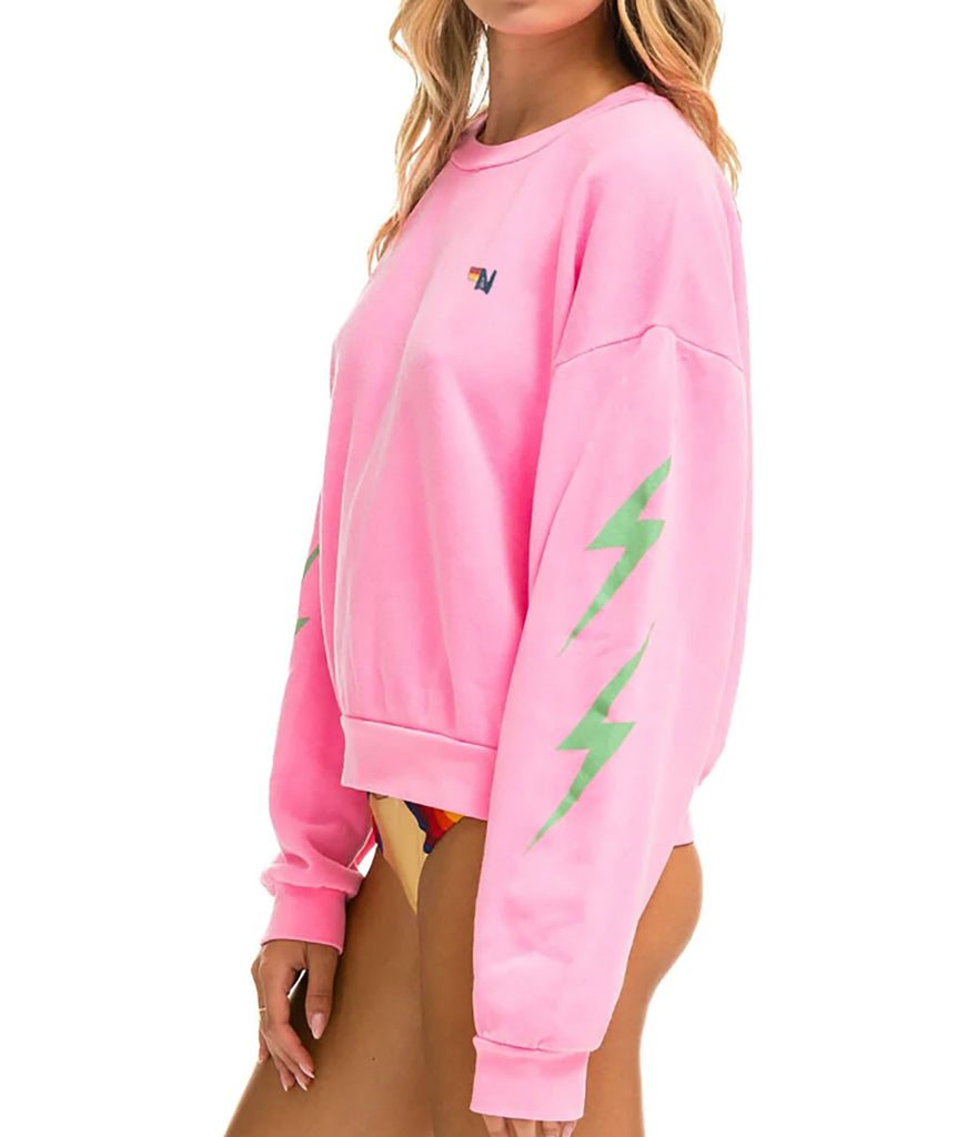 Aviator Nation Women Bolt Crew Sweatshirt Neon Pink/Mint Womens Casual Tops Aviator Nation   