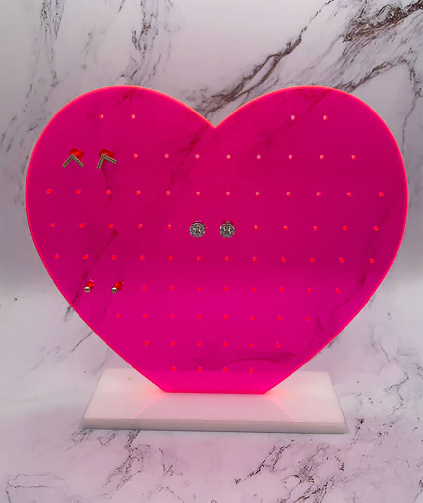 A Wink and a Nod Acrylic Heart Earring Stand Accessories A Wink and a Nod Neon Pink  