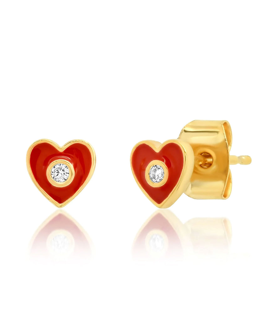 TAI Enamel Heart Studs With CZ Accent Accessories TAI Red  