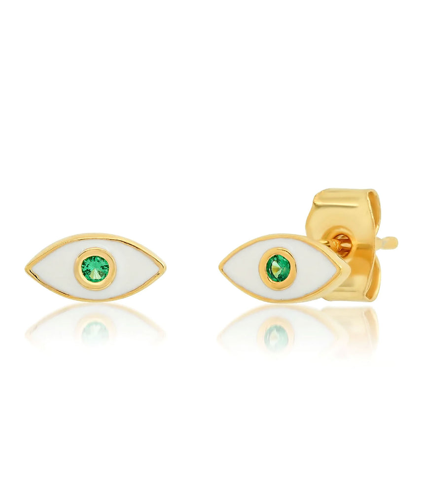 TAI Enamel Evil Eye Studs Jewelry - Trend TAI White  