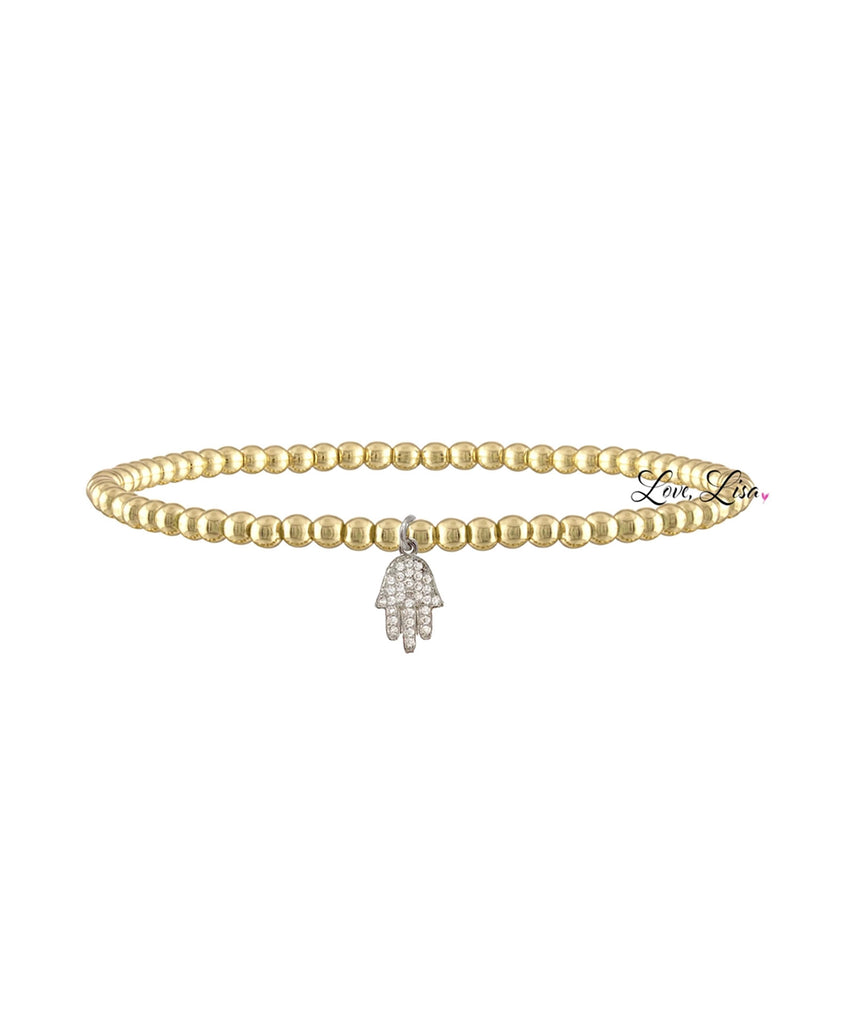 Hamsa CZ Beaded Bracelet Jewelry - Young Frankie's Exclusives Gold  