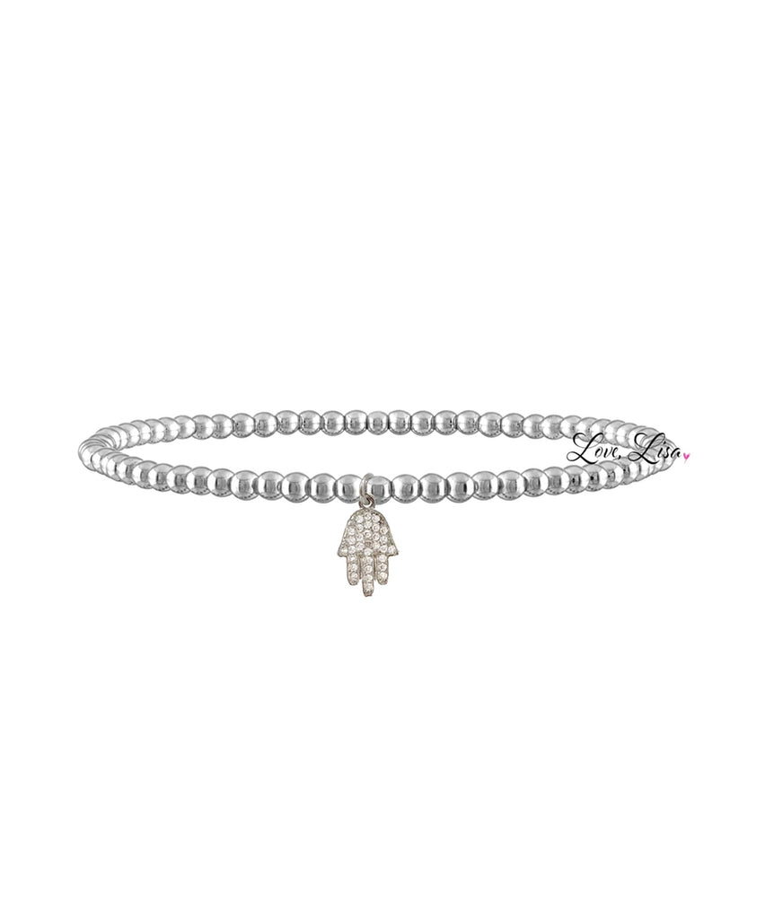 Hamsa CZ Beaded Bracelet Jewelry - Young Frankie's Exclusives Silver  
