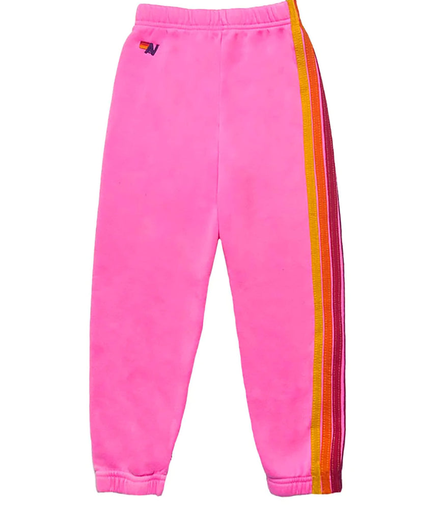 Aviator Nation Kids 5 Stripe Sweatpants Girls Casual Bottoms Aviator Nation Neon Pink Y/4 