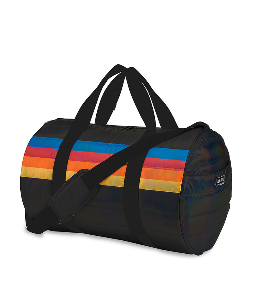 Retro Stripe Black Puffer Duffle Bag Accessories Top Trenz   
