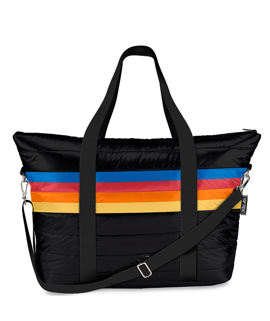 Retro Stripe Black Puffer Tote Bag Accessories Top Trenz   