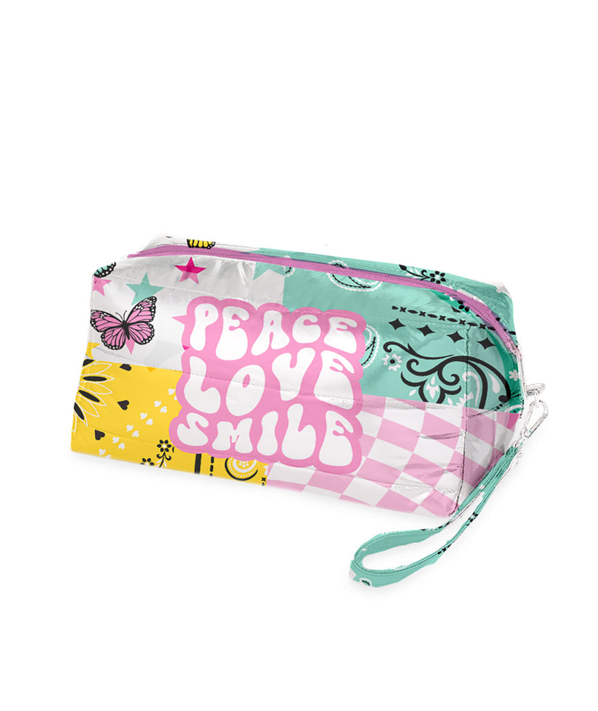 Wavy Text Puffer Cosmetic Bag Camp Top Trenz   