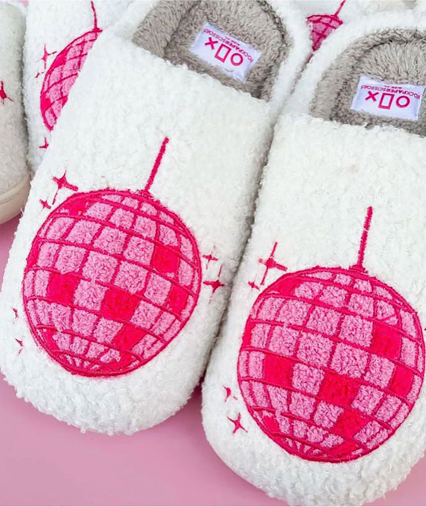 Pink Disco Ball Comfy Slippers Accessories Frankie's Exclusives   