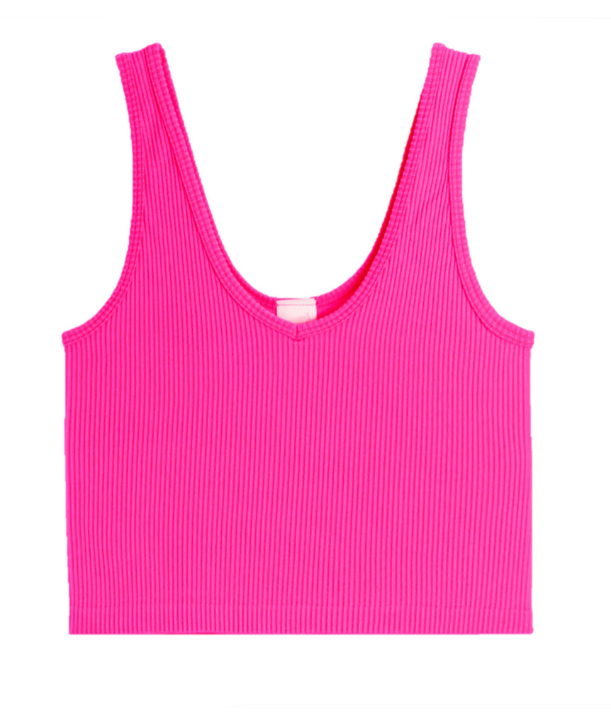Nicky Ribbed Crop Top Girls Girls Special Tops Suzette One Size Fits Most (Y/7-Y/14) Neon Pink 