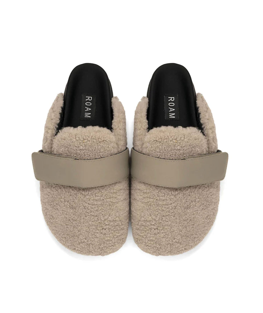 Roam Women Fuzzy Loafer Mule Cement Accessories Roam   