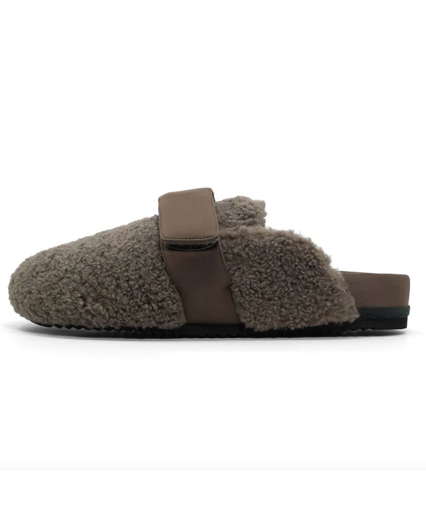 Roam Women Fuzzy Loafer Mule Taupe Accessories Roam   