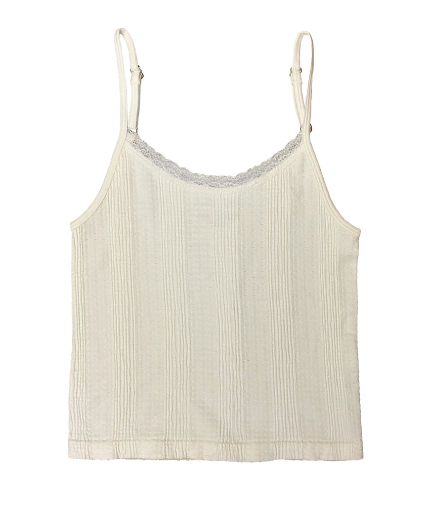 Brandy Lace Trim Tank Juniors Womens Casual Tops Suzette Ivory Juniors/Women XS/S 