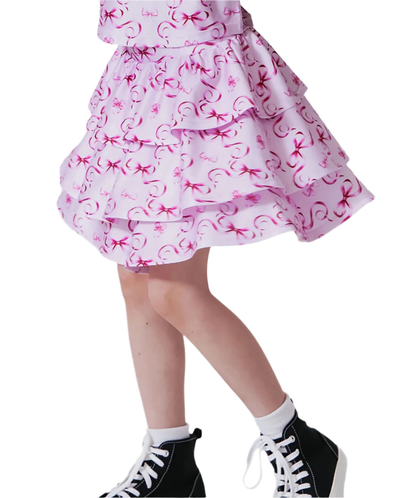 Terez Girls Pink Bows Hi Shine Tiered Skirt Girls Casual Bottoms Terez   