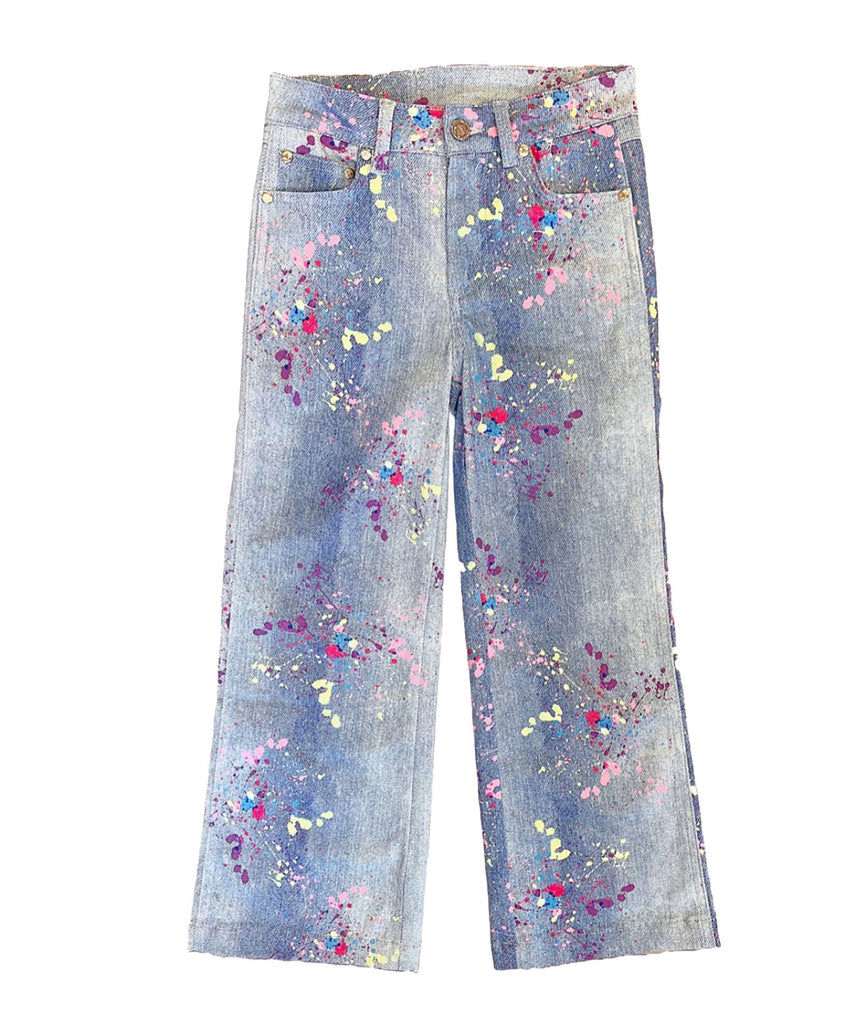 Terez Girls Denim Paint Splatter Twill Pants Girls Casual Bottoms Terez   