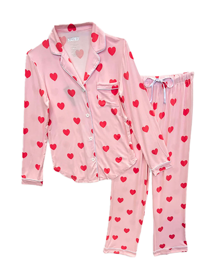 Katie J NYC Juniors Pink Hearts Maia Pants PJ Set Accessories Katie J NYC   